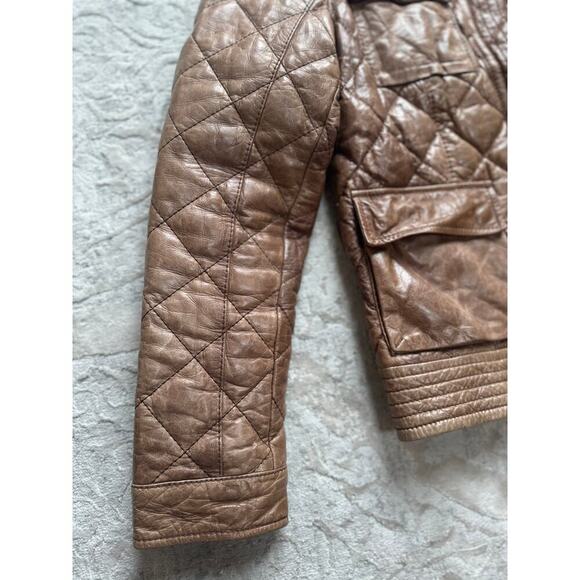 Women’s Vintage Eddie Bauer Quilted Leather Jacket Brown Medium Moto Down 90s - Picture 6 of 9